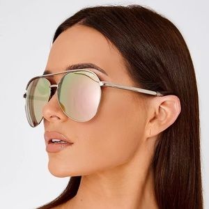 QUAY VIVENNE AVIATOR OVERSIZED SUNGLASSES MIRROR ROSE GOLD